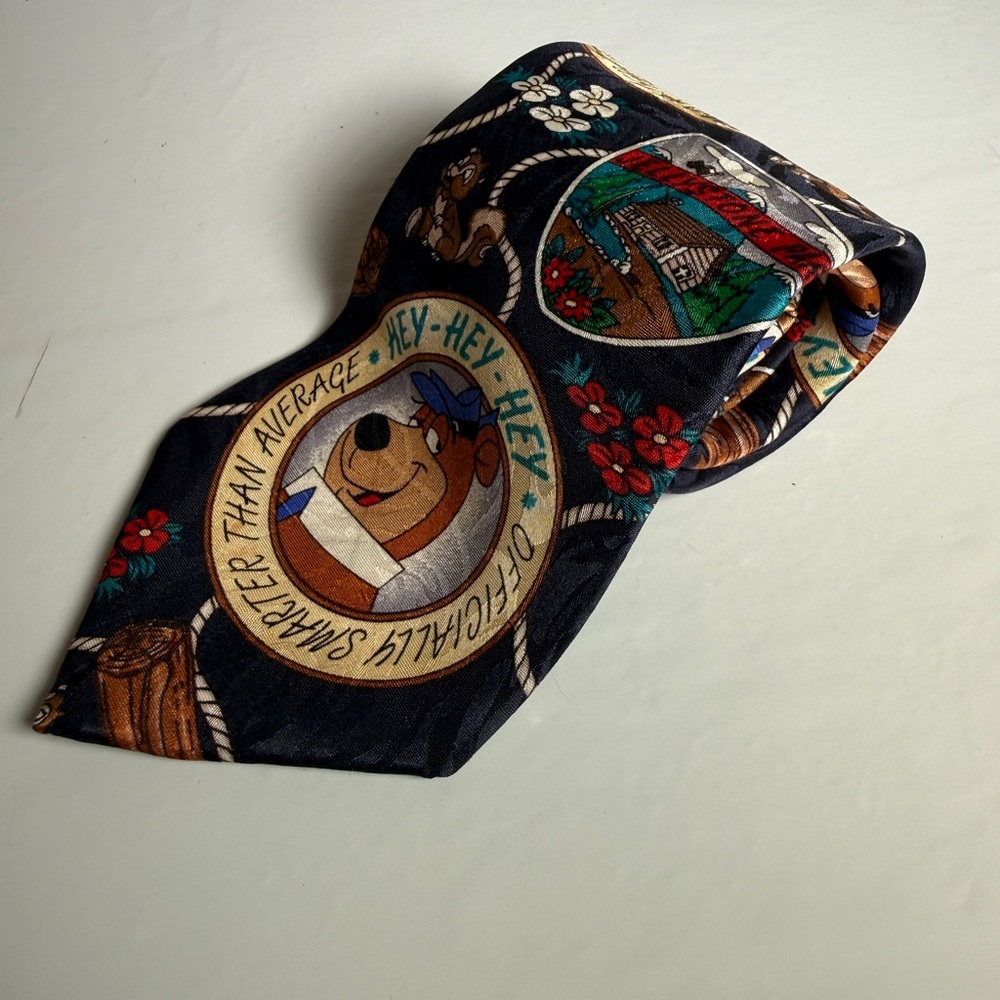 Tie Rack Yogi Bear Silk Tie Made In Italy Novelty Cartoon Navy Blue Mens